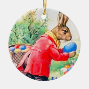 kute Bunny en kleurrijke paaseieren Keramisch Ornament