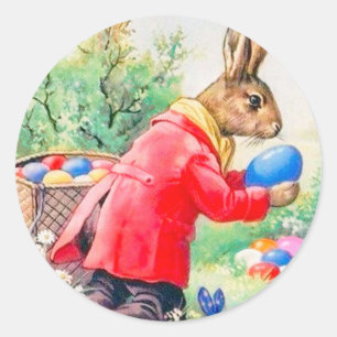 kute Bunny en kleurrijke paaseieren Ronde Sticker