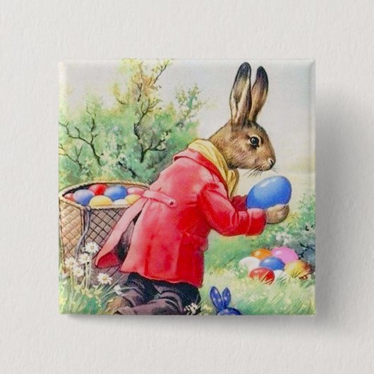 kute Bunny en kleurrijke paaseieren Vierkante Button 5,1 Cm (Voorkant)