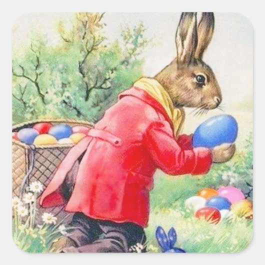  kute Bunny en kleurrijke paaseieren Vierkante Sticker (Voorkant)