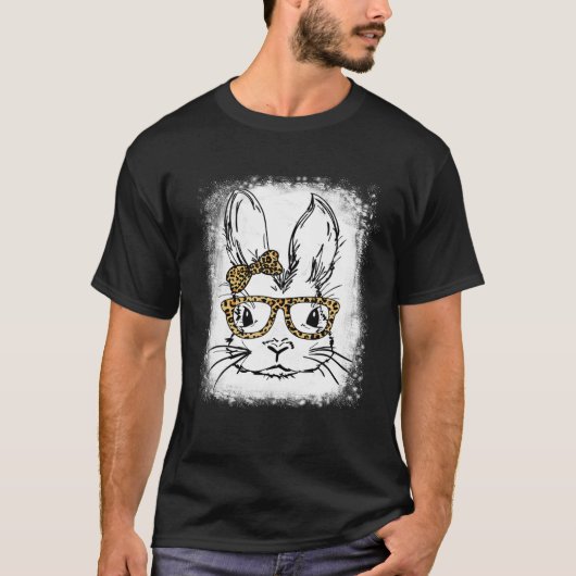 Kute Bunny Face Leopard Gassen Paasdag Bleache T-shirt (Voorkant)
