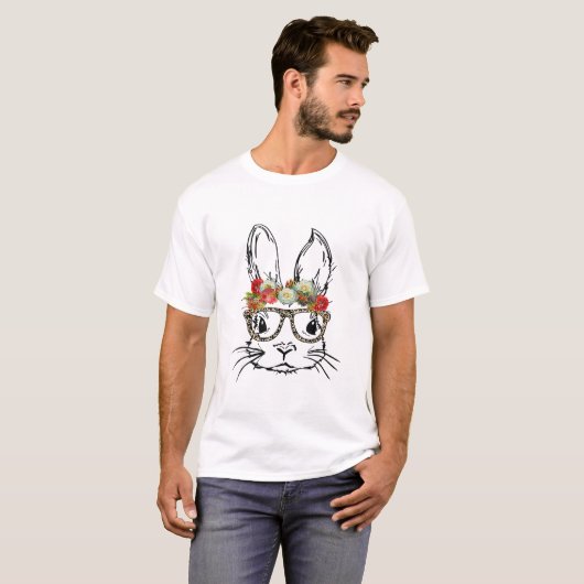 Kute Bunny Face Leopard Print Glasses EASTER Gifte T-shirt (Voorkant volledig)