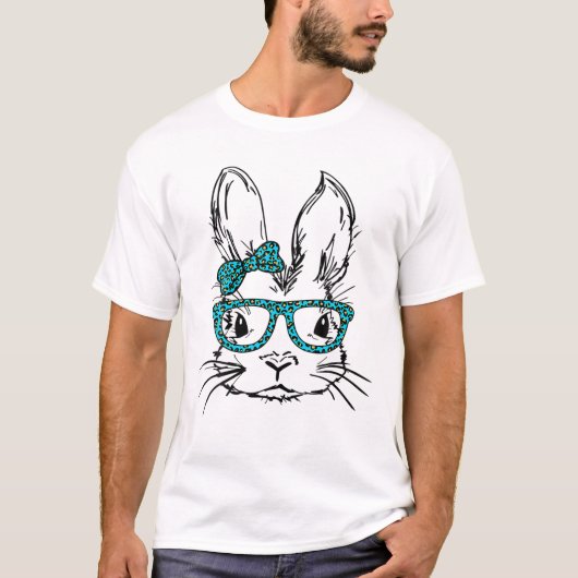 Kute Bunny Face Leopard Print Glasses EASTER T-shirt (Voorkant)