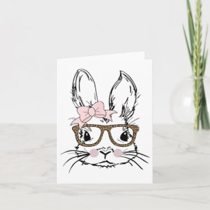 Kute Bunny Face Leopard Print Glasses Paascadeau Kaart
