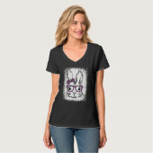 Kute Bunny Face Leopard Print Glasses paaspitkoepe T-shirt (Voorkant volledig)