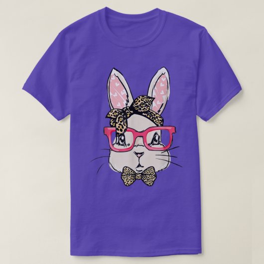 Kute Bunny Face Leopard Print Paasdagmeisjes Wom T-shirt (Design voorkant)