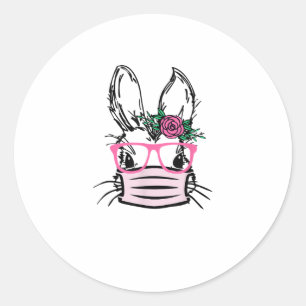 Kute Bunny Face met gezichtsmasker konijn oost Ronde Sticker