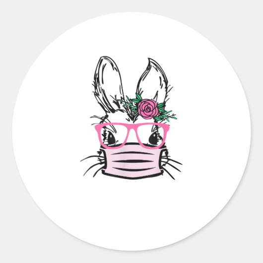 Kute Bunny Face met gezichtsmasker konijn oost Ronde Sticker (Voorkant)