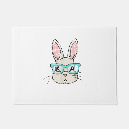 Kute Bunny Face met roze bril, paaskonijn F Deurmat (Voorkant)