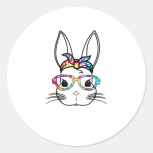 Kute Bunny Face met Tie Dye Glasses Headband East Ronde Sticker