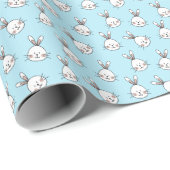 Kute bunny face Patroon op lichtblauw Cadeaupapier (Rol Hoek)