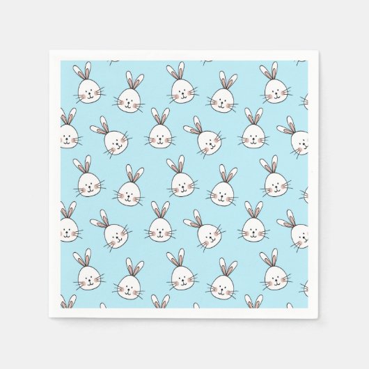Kute Bunny Face Pattern op Light Blue Servet (Voorkant)