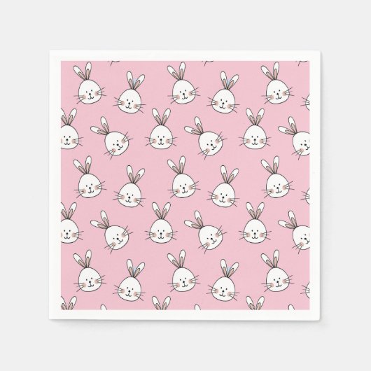 Kute Bunny Face Pattern op Light Roze Servet (Voorkant)