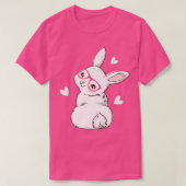 Kute Bunny Face Pink Heart Flowers Glass Easter T-shirt (Design voorkant)