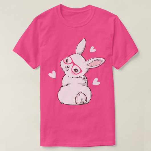 Kute Bunny Face Pink Heart Flowers Glass Easter T-shirt (Design voorkant)