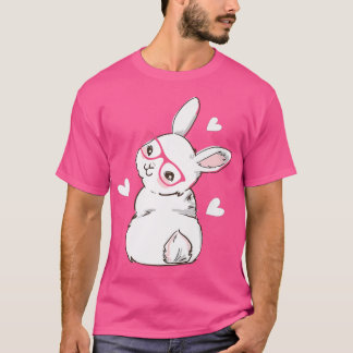 Kute Bunny Face Pink Heart Flowers Glass Easter T-shirt