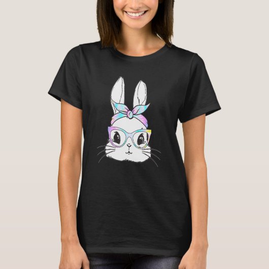 Kute Bunny Face Tie Dye Glasses Paasdag 1 T-shirt (Voorkant)