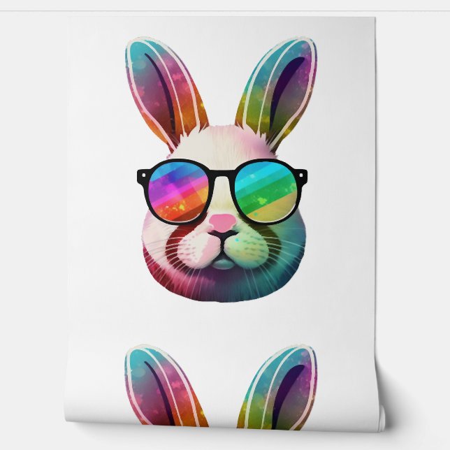 Kute Bunny Face Tie Dye Glasses Paasdag Behang (Afrollen)