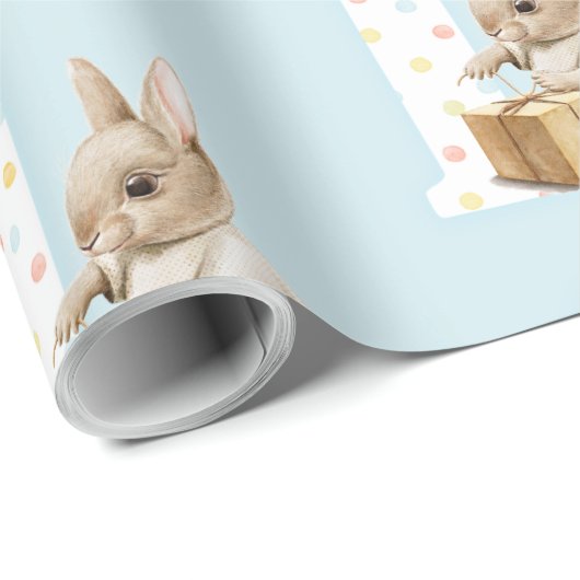 Kute Bunny First Birthday Wrapping Paper Cadeaupapier (Rol Hoek)