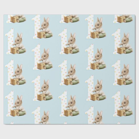 Kute Bunny First Birthday Wrapping Paper Cadeaupapier (Vlak)