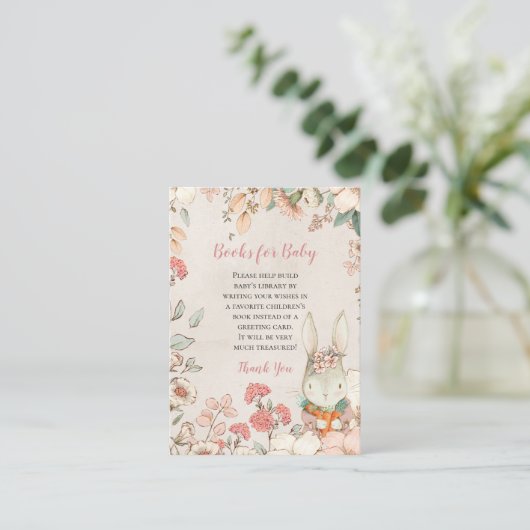 Kute Bunny Florals Books voor Baby shower Informatiekaartje (Staand voorkant)