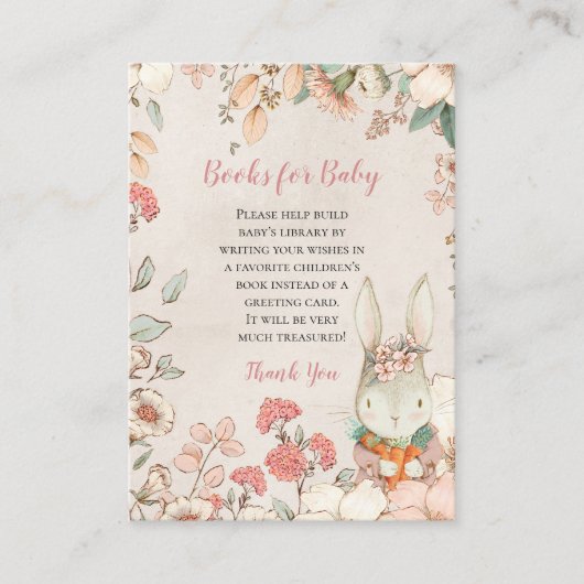 Kute Bunny Florals Books voor Baby shower Informatiekaartje (Voorkant)