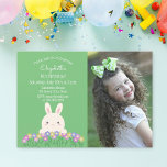 Kute Bunny & Flower Sage Green Kids Birthday Foto Kaart<br><div class="desc">Kute Bunny & Flower Sage Green Kids Birthday Photo Invitation</div>