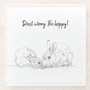 Kute Bunny-inkttekening   Maak je geen zorgen om h Glazen Onderzetter