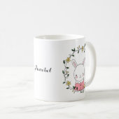 Kute Bunny Kawaii konijn met Flowers Custom Name Koffiemok (Voorkant rechts)