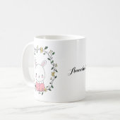 Kute Bunny Kawaii konijn met Flowers Custom Name Koffiemok (Voorkant links)