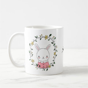 Kute Bunny Kawaii konijn met Flowers Custom Name Koffiemok