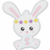 Kute Bunny, Little Bunny, White Bunny, Flowers Sticker (Voorkant)
