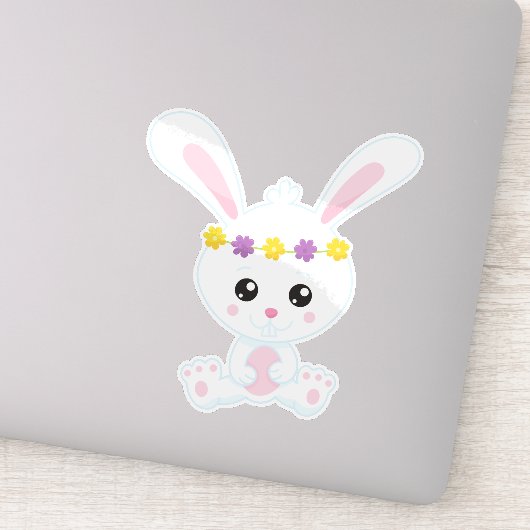 Kute Bunny, Little Bunny, White Bunny, Flowers Sticker (Detail)