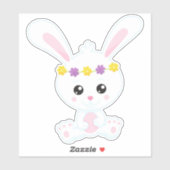 Kute Bunny, Little Bunny, White Bunny, Flowers Sticker (Vel)