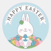Kute Bunny met Easter Egg Hunt Happy Easter Ronde Sticker (Voorkant)