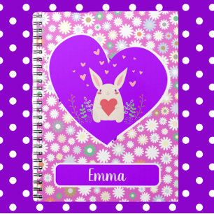 Kute Bunny met hart en bloemen Notitieboek