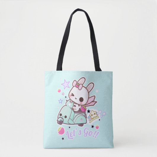Kute bunny met kawai scooter tote bag (Voorkant)