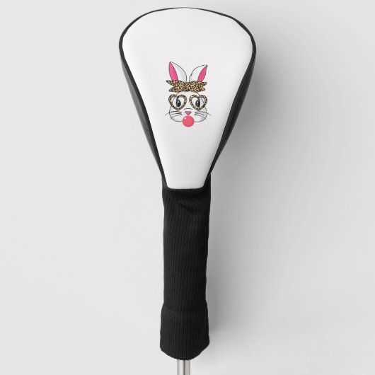 Kute Bunny met Leopard Bandana Heart Glasses East Golfheadcover (Voorkant)