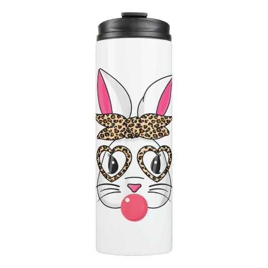 Kute Bunny met Leopard Bandana Heart Glasses East Thermosbeker (Voorkant)