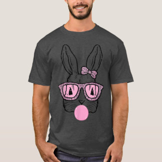 Kute Bunny met leopard Bow Stropdas bril Bubblegum T-shirt