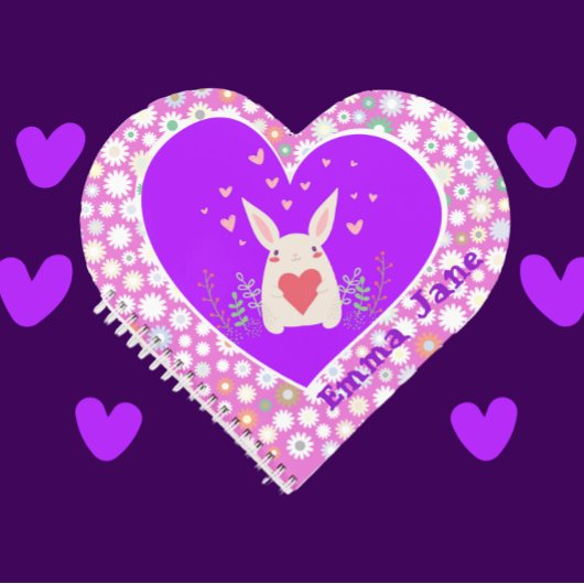 Kute Bunny met zoete harten en bloemen Notitieboek