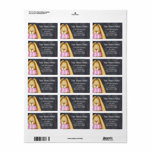 Kute Bunny op zwarte Waterverf achtergrond Etiket (Full Sheet)