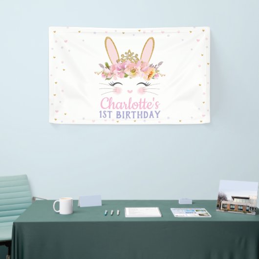 Kute Bunny Rabbit Baby shower Birthday Backdrop Spandoek (Beurs)