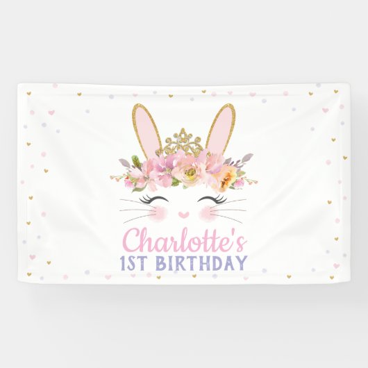 Kute Bunny Rabbit Baby shower Birthday Backdrop Spandoek (Horizontaal)
