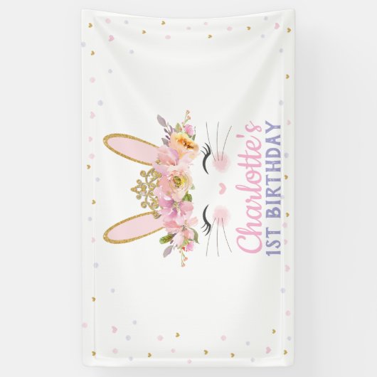 Kute Bunny Rabbit Baby shower Birthday Backdrop Spandoek (Verticaal)