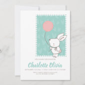 Kute Bunny Rabbit met ballon New Baby Aankondiging (Voorkant)