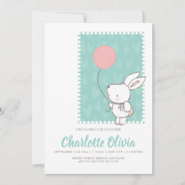 Kute Bunny Rabbit met ballon New Baby Aankondiging