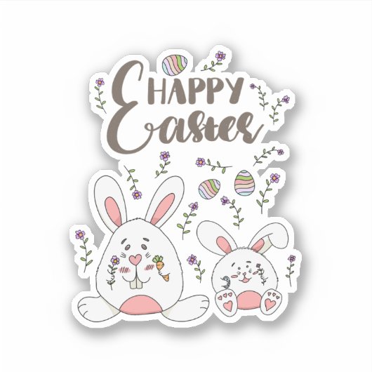 Kute Bunny Spring flower Pasen Sticker (Voorkant)