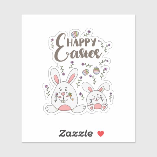 Kute Bunny Spring flower Pasen Sticker (Vel)