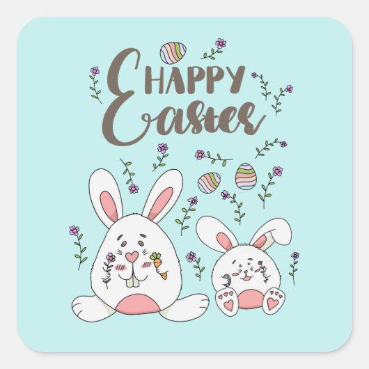 Kute Bunny Spring flower Pasen Vierkante Sticker (Voorkant)